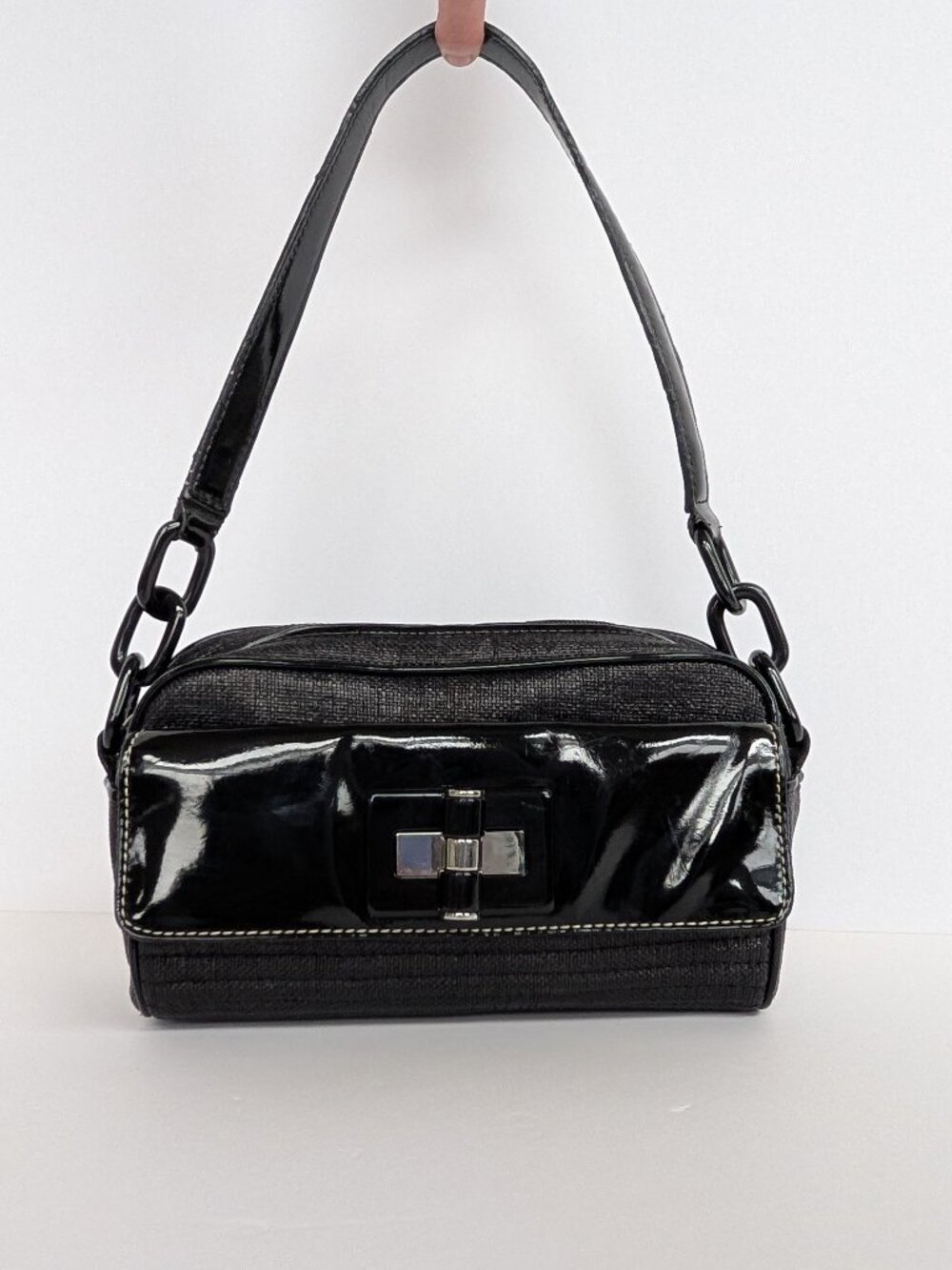 Vintage Talbots Black East-West Shoulder bag Purse Small Metalic buckle Y2K